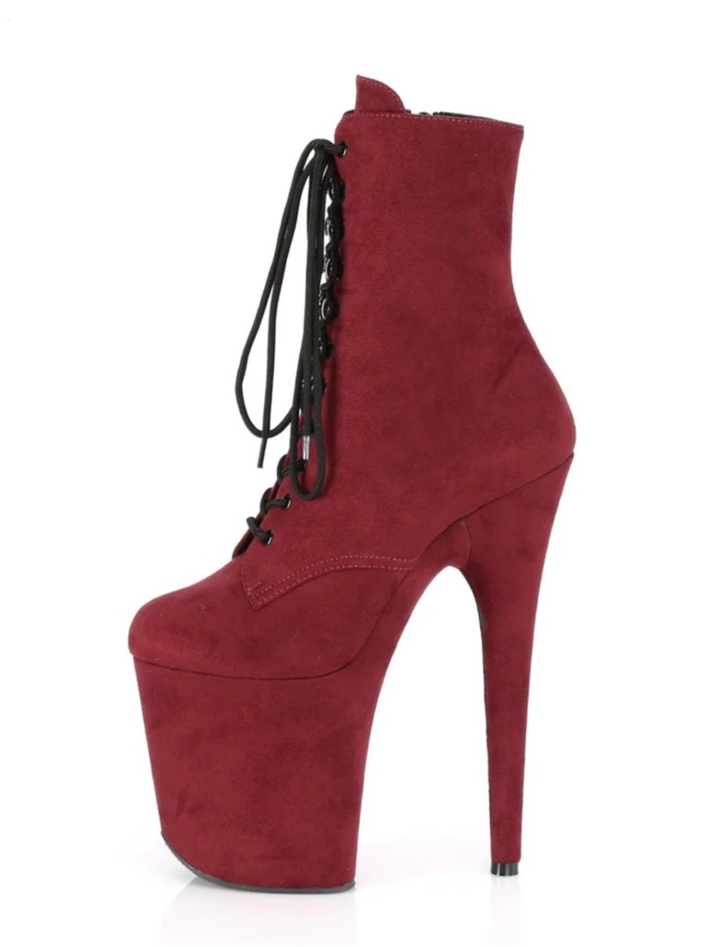 Pleaser Burgundy Suede Lace-Up Platform Ankle Boot